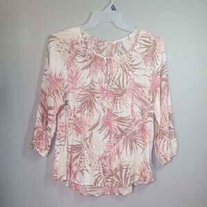 Como Blu Women's Pink and Brown Leaf Print Top Size Medium